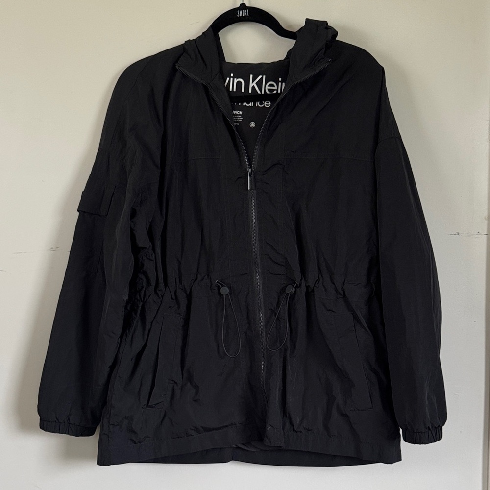 Calvin Klein Black Rain Jacket Small Hooded Lightweight‎ Anorak Zip Coat